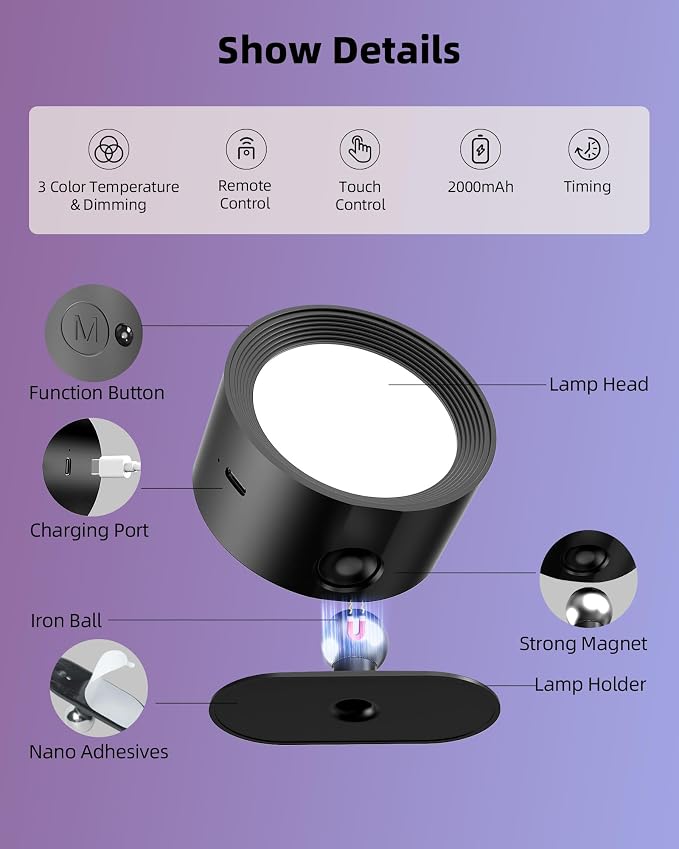 Wall Mounted Lights, 3 Pack Rechargeable RGB Color Changing Light, 3 Color - Image 7