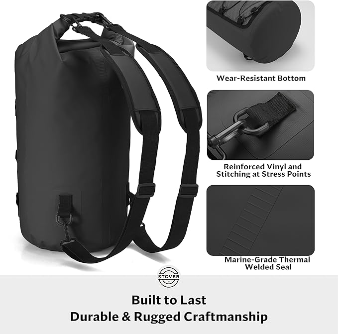 STOVER 5/10/25/30/40/55L Waterproof Dry Bag- Roll-Top Backpack w/Phone Case- - Image 4