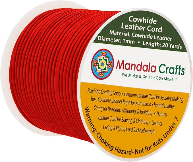 Mandala Crafts Round Cowhide Genuine Red Leather Cord by MandalaCrafts