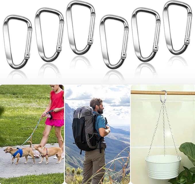 2.4" 24pcs Small Carabiner Clip Keychain, Aluminum D Ring Shape Clips - Image 5