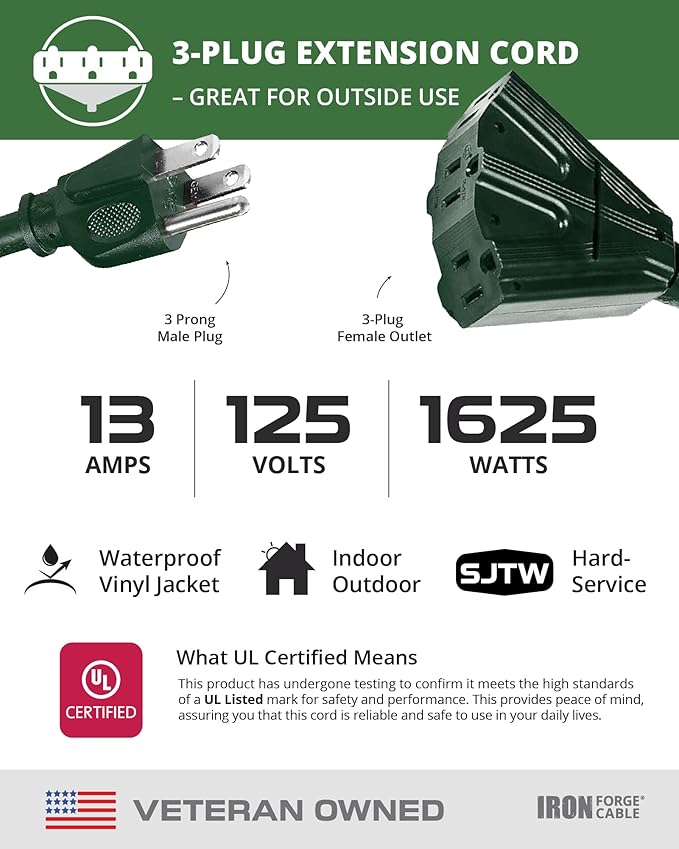 Iron Forge Cable 20ft Green Outdoor Extension Cord - Image 3