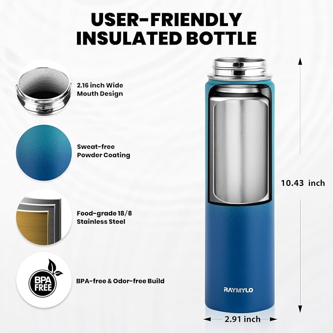 RAYMYLO Insulated Water Bottle 24oz, Triple Wall Vacuum Stainless Steel - Image 4