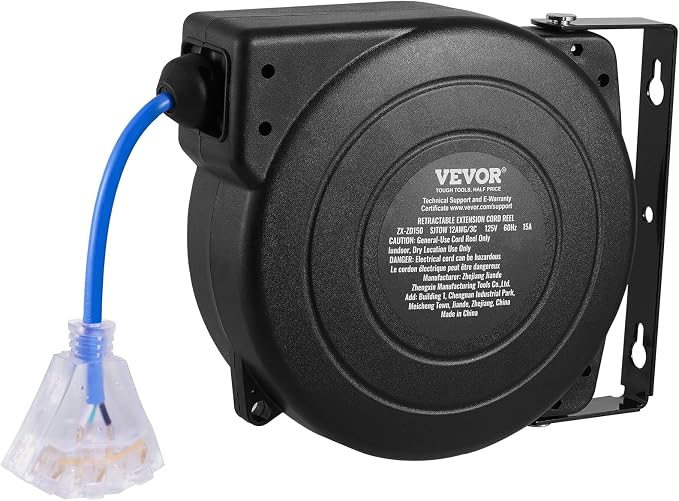 VEVOR Retractable Extension Cord Reel, 45 FT, Heavy Duty 12AWG/3C SJTOW - Image 10