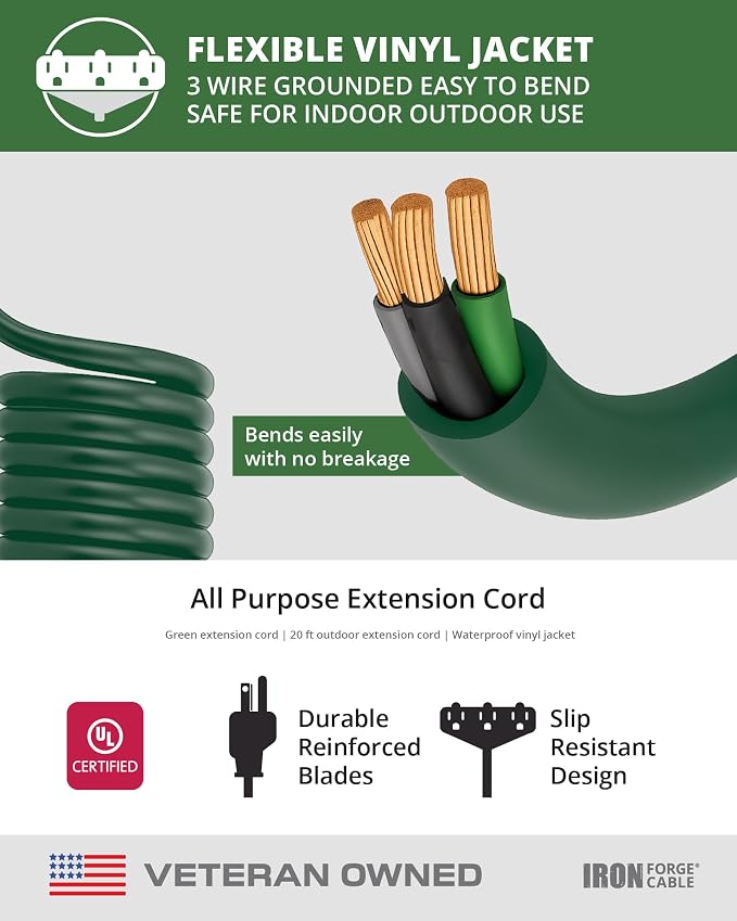 Iron Forge Cable 20ft Green Outdoor Extension Cord - Image 6