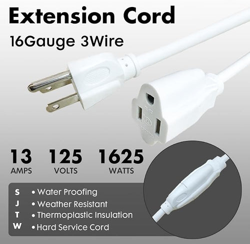 12ft White Outdoor Extension Cord Waterproof, UL Listed, 16/3 SJTW Heavy Duty 3 - Image 2