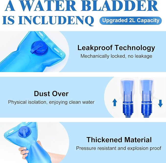 Hydration Backpack with 2L Water Bladder Bag, Lightweight and Breathable - Image 5