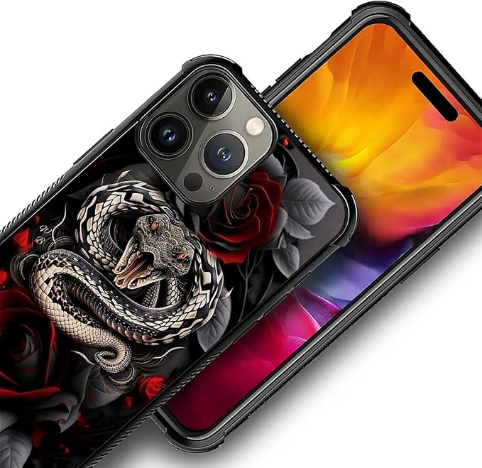 for iPhone 16 Pro Case, Entwined Rose Snake Pattern Graphic Design Girl Boy - Image 3