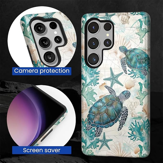 for Samsung Galaxy S25 Ultra Case, HL2 Ocean Sea Turtle Nautical Map Hybrid 2 - Image 4