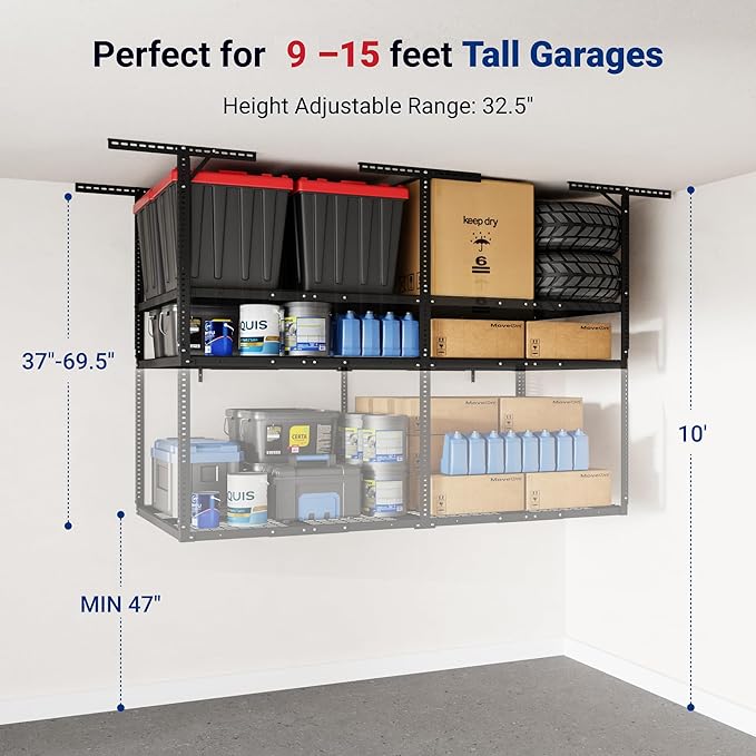 FLEXIMOUNTS 4x8 2-Tier Overhead Garage Storage Rack – Adjustable Heavy Duty - Image 5
