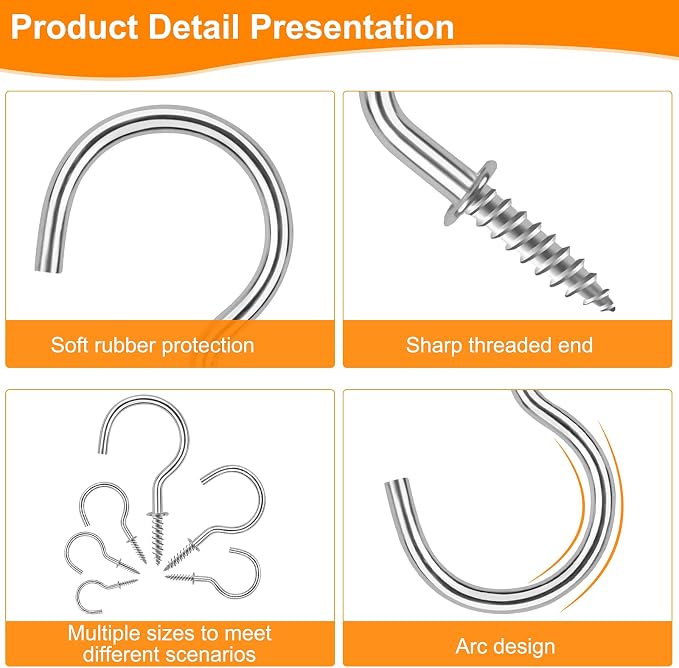 Cup Screw Hooks, 1-1/2 inch Metal Screw in Ceiling Hooks 45 Pack Plant Hanger - Image 4