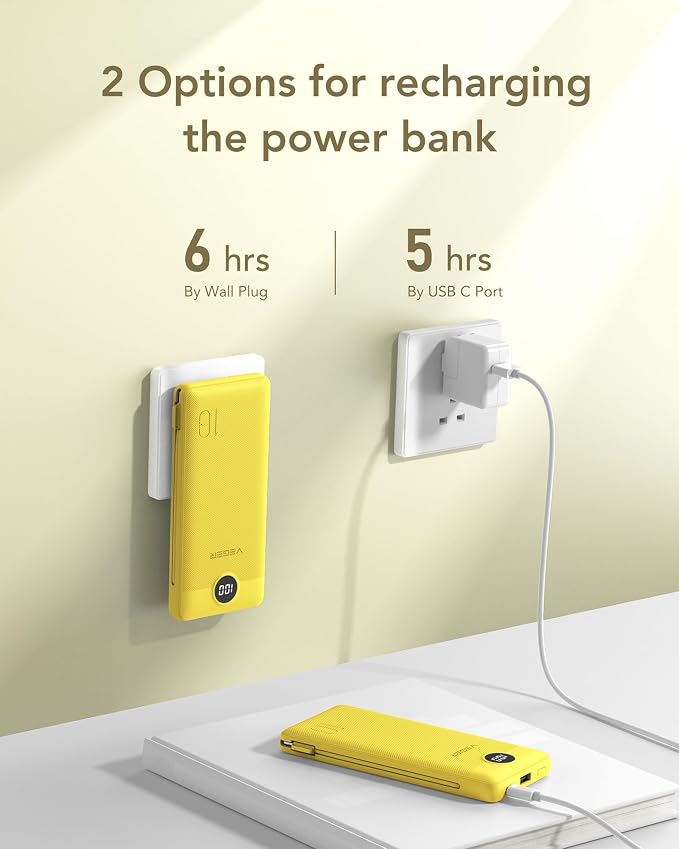 VEGER Portable Charger with Built-in AC Plug and Cables, All in One 10000mAh - Image 5