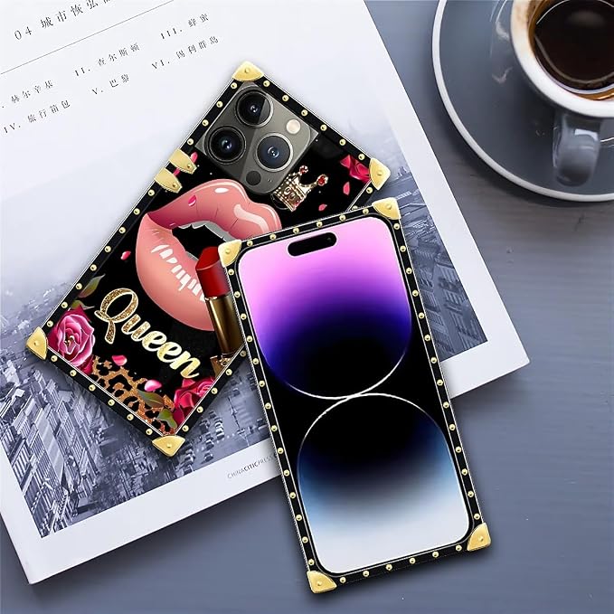 Compatible with iPhone 14 Pro Max Case, Glitter Red Rose Queen Leopard Lipstick - Image 6