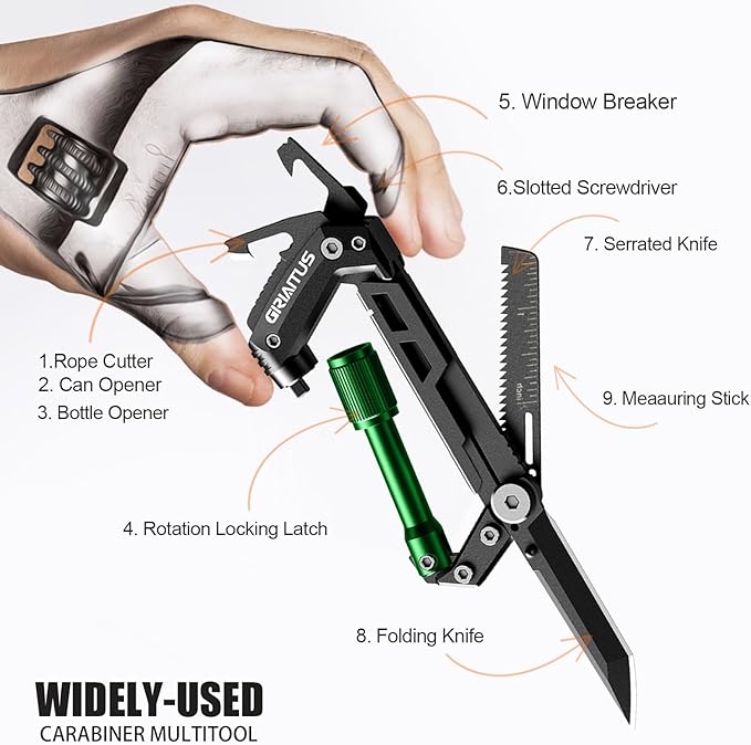 Carabiner Multitool with Pocket Knives, EDC Carabiners, Serrated Knife - Image 2