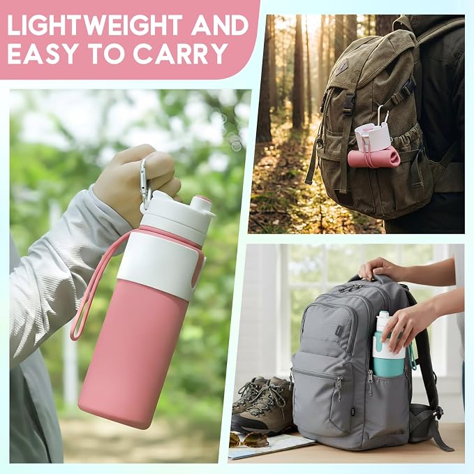 LemonRoad 2 Pcs 26 oz Silicone Collapsible Water Bottle, Portable Foldable - Image 5
