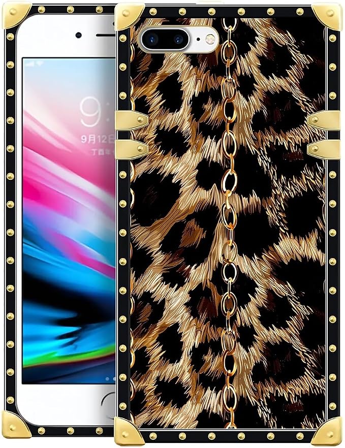 Compatible with iPhone 8 Plus 7 Plus Case, Seamless Gold Chain Leopard Luxury by Unknown