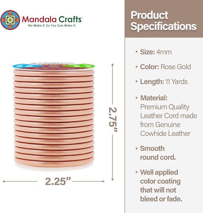 Mandala Crafts Round Genuine Rose Gold Leather Cord - Image 4