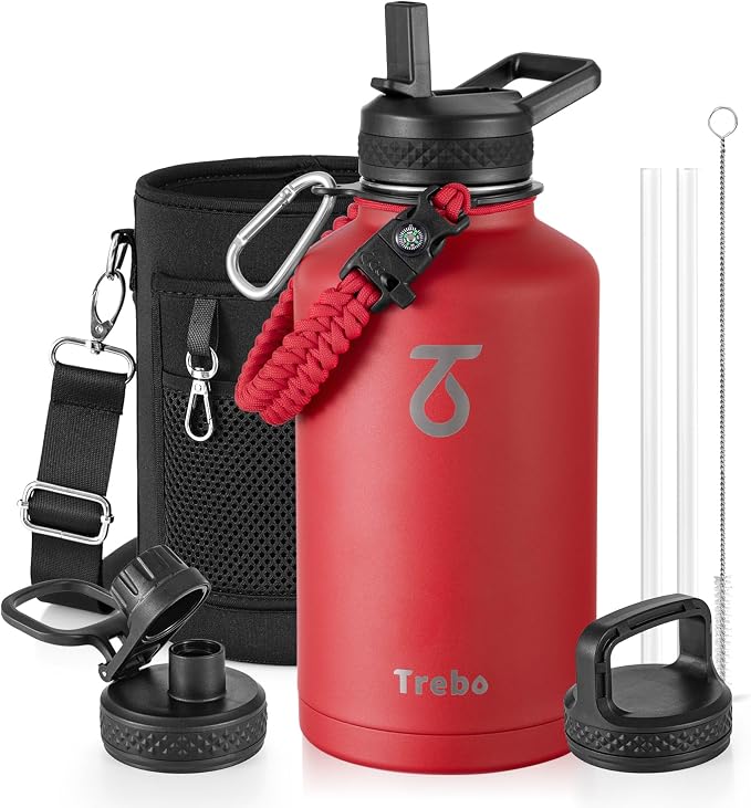 Trebo Water Bottle 64oz with Paracord Handle, Half Gallon Large Vacuum Triple by StayHotStayColdStayGreen