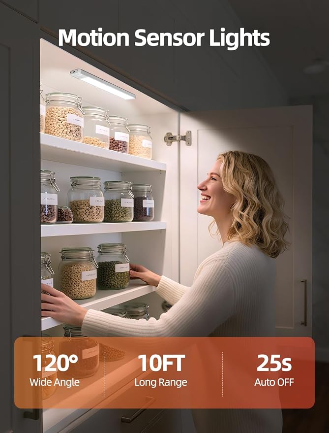 Under Cabinet Lighting: 12 Inch 3-Color Dimmable Rechargeable Motion Sensor - Image 2