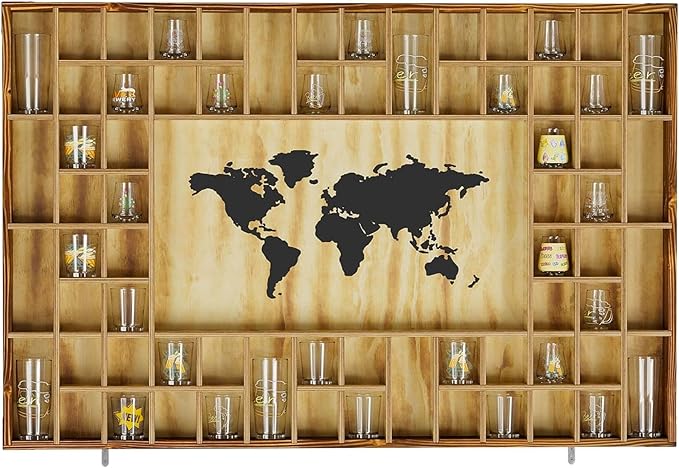 68 Large World Map Shot Glass Display Case Rustic Shot Glass Holder 37x 24.4in by foriy