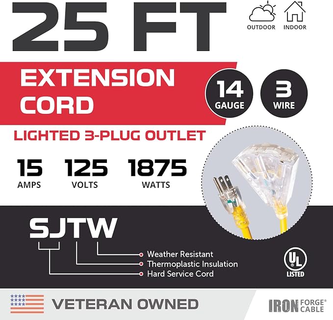 Iron Forge Cable 25ft Yellow Outdoor Extension Cord - Image 2