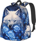 cfpolar 17 Inch Backpack Blue Rose Wolf Laptop Bag Shoulder Bag School Bookbag by homedecorations