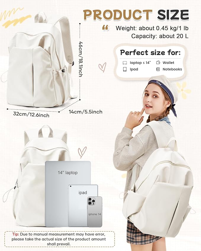 SEAFEW Beige School Backpack for Girls Women Waterproof High School Book Bag - Image 3