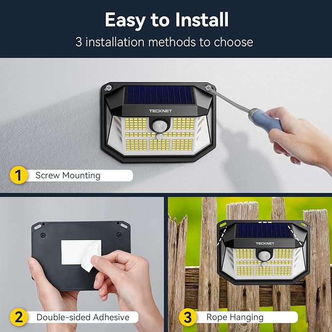 TECKNET 231 LED Motion Sensor Outdoor Lights, 6 Pack, 300° Solar Security Wall - Image 7