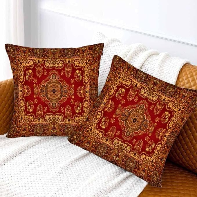 Red Oriental Persias Couch Pillow Covers 18 X 18 Boho Set of 2 Pillowcases - Image 2