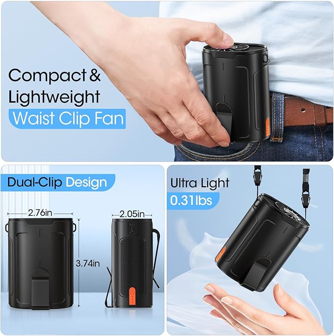 2026 AI Portable Fan Rechargeable, 4-Speed 6600RPM Strong Airflow, Personal - Image 6