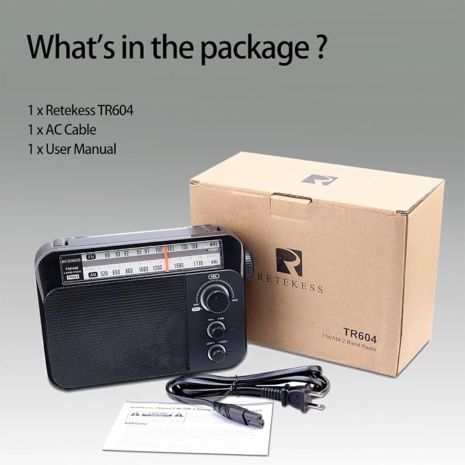 Retekess TR604 AM FM Radio, Portable Radio Plug in Wall, D Battery Operated - Image 6