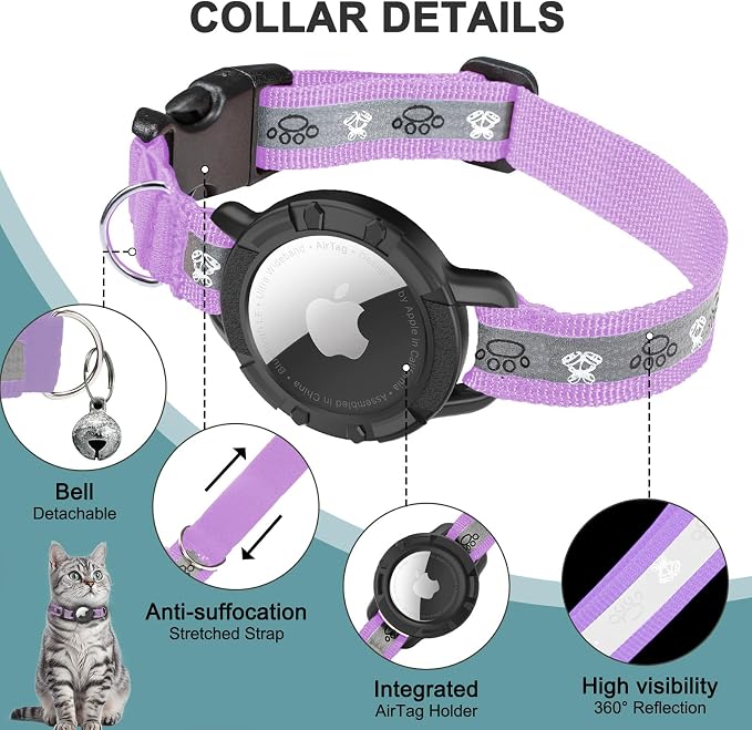 Reflective AirTag Cat Collar, Integrated Cat Tracker Collar - Image 5