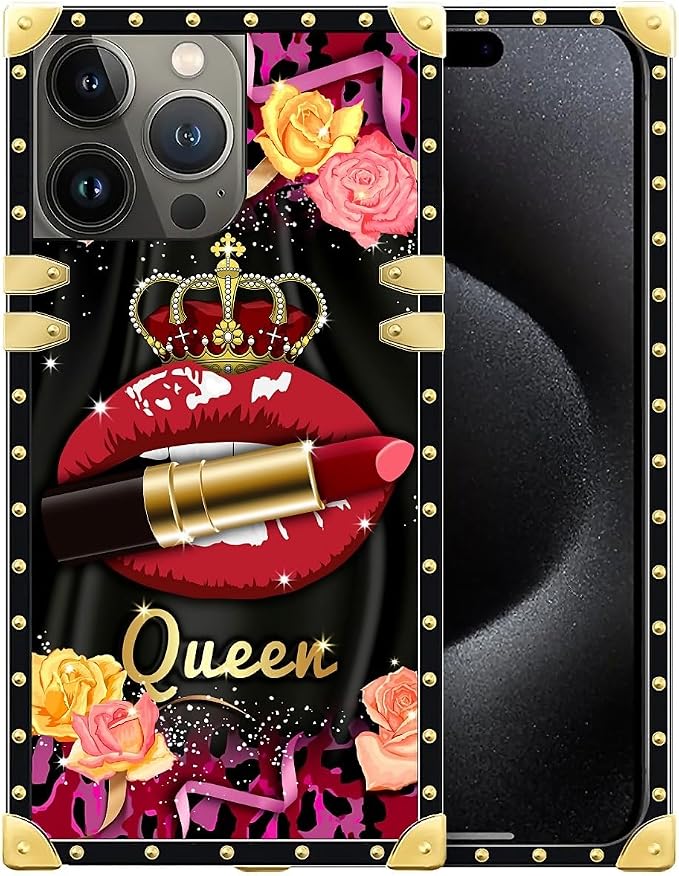 Compatible with iPhone 16 Pro Case, Queen Lip Crown Leopard Print Luxury Golden by Unknown
