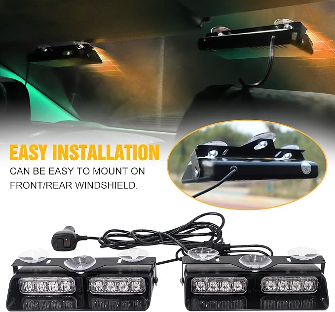 XRIDONSEN 2 in 1 Dash Emergency Strobe Lights Front/Rear Amber Green Windshield - Image 4