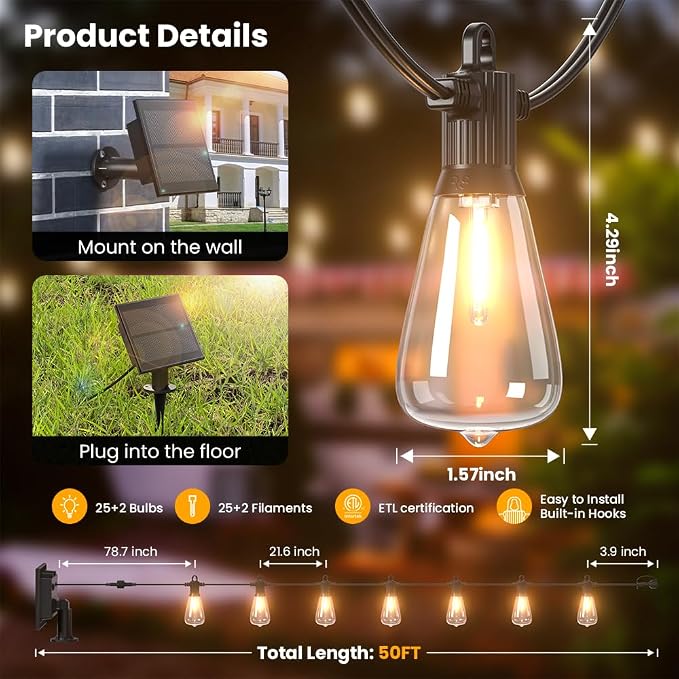 50FT Solar String Lights Outdoor Waterproof IP65 - Image 2