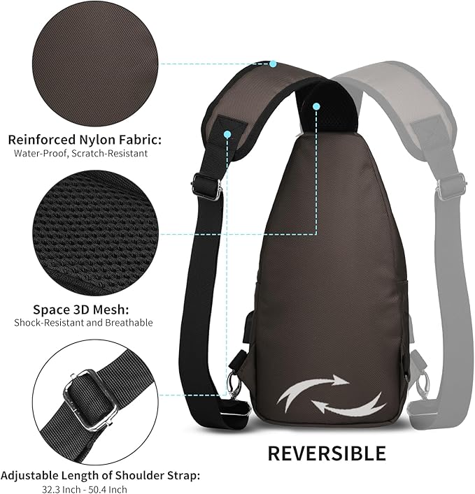 AMJ Crossbody Sling Bag Men Women, Casual Shoulder Backpack, Chest Daypack - Image 4