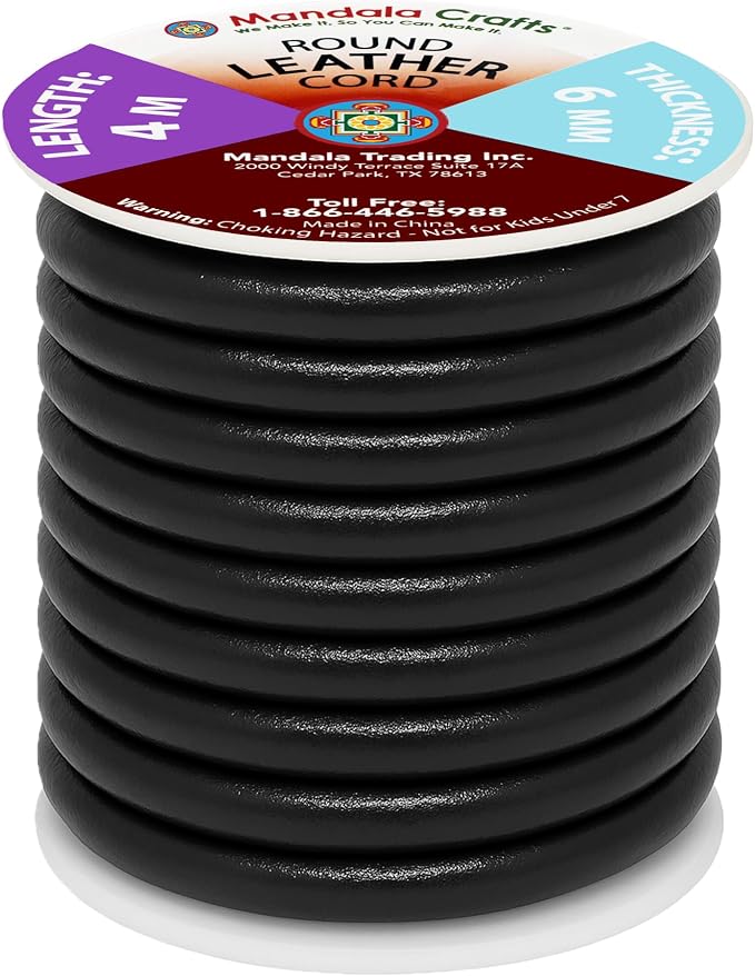 Mandala Crafts Round Genuine Black Leather Cord - Image 2