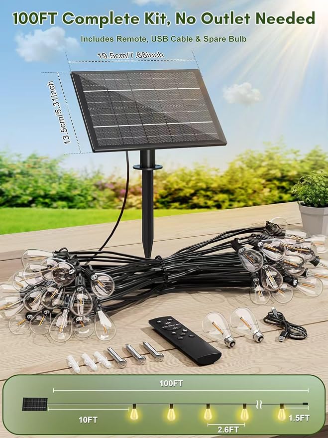 100FT Solar String Lights Outdoor Waterproof, 35+1 LED Solar Powered Lights - Image 6
