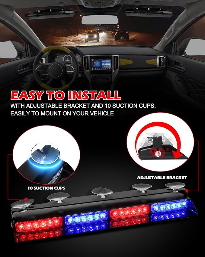 HLauto 604N Emergency Dash Strobe Lights: 2x16.8 inch Red Blue Security Light - Image 6