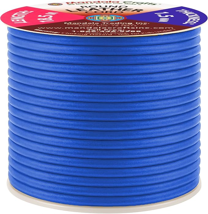 Mandala Crafts Round Genuine Blue Leather Cord - Image 2