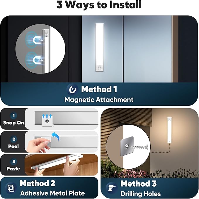 Motion Sensor Under Cabinet Lights, 2500mAh 12inch Battery Operated Wireless - Image 6
