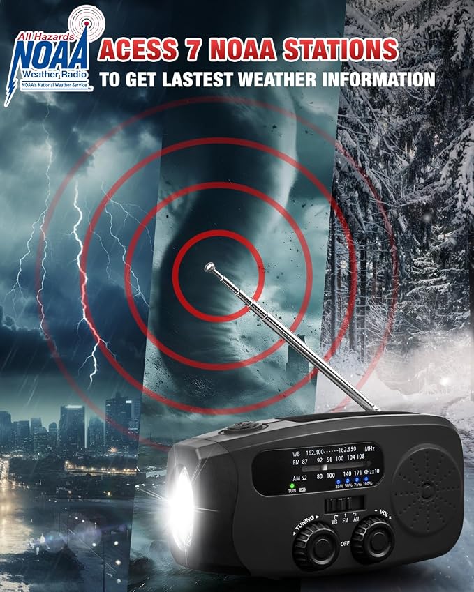 Emergency Hand Crank Radio Emgykit - 2000mAh/7400mWh AM/FM/NOAA Solar Hand - Image 4
