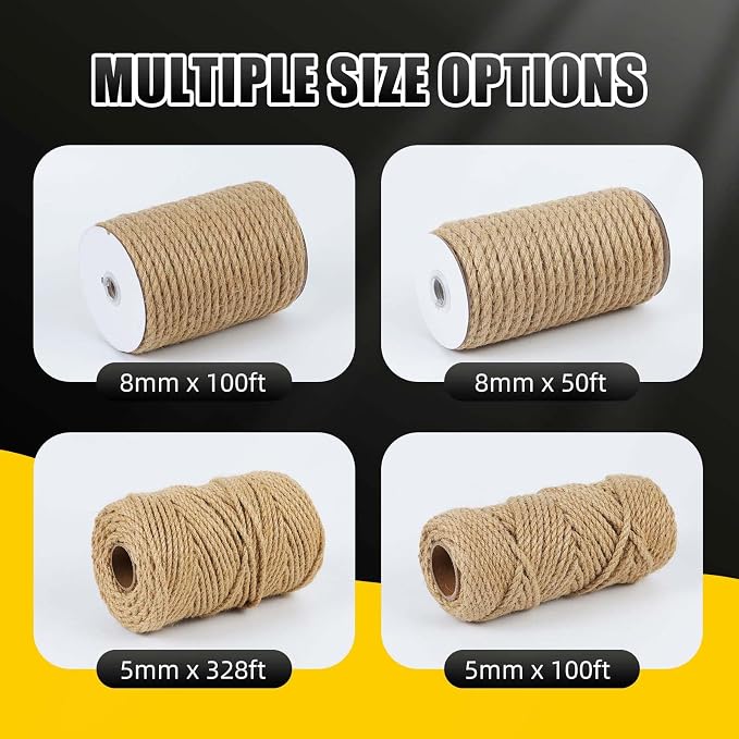 Natural Jute Twine, 8MM x 50FT Jute Rope Roll, Heavy Duty Thick Twine - Image 8