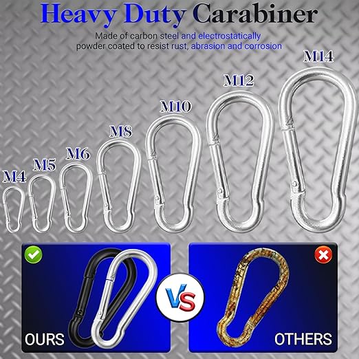 12 Pack 3" Heavy Duty Carabiner Clips, M8 Sliver Galvanized Steel Spring Snap - Image 4