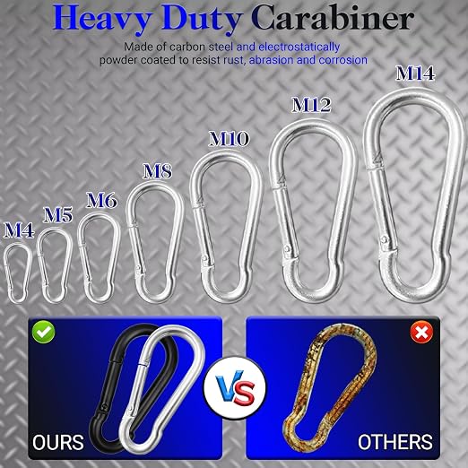 5 Pack 5.5" Heavy Duty Carabiner Clips, M14 Sliver Galvanized Steel Spring Snap - Image 4