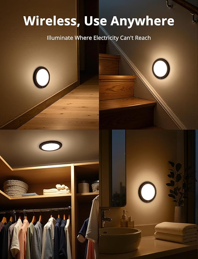 Combuh Black Operated Battery Powered Motion Sensor Ceiling Lights Wireless - Image 7