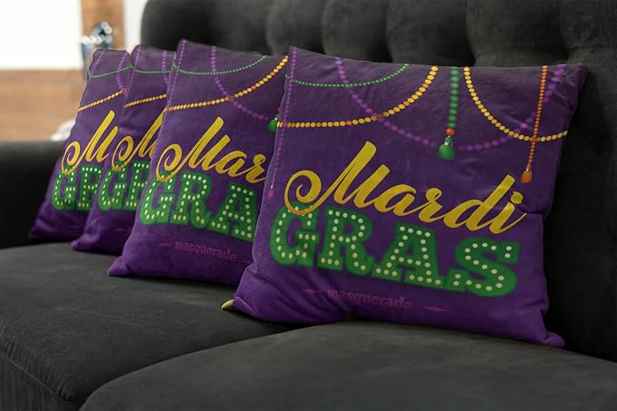 Ambesonne Mardi Gras Throw Pillow Cushion Case Pack of 4, Beads and Tassels - Image 7
