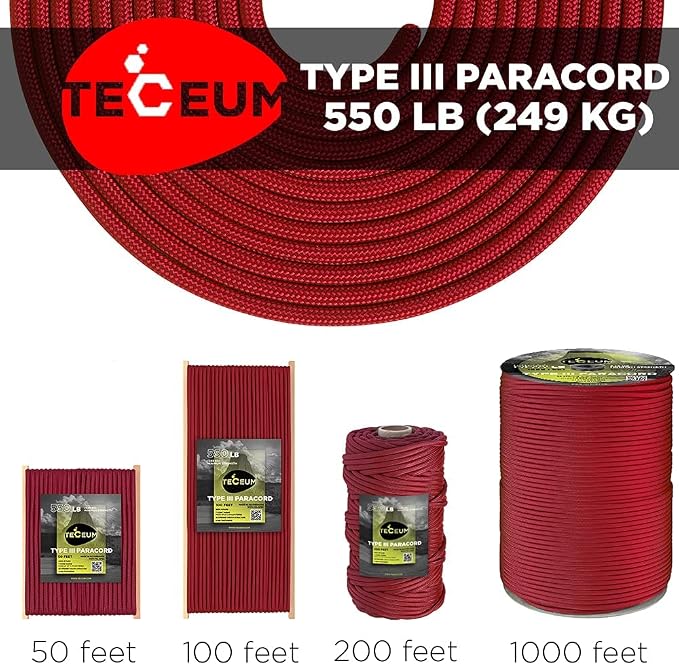 TECEUM 5/32" Paracord Rope 1000 – 1000ft / 200ft / 100ft / 50ft – Tactical - Image 9