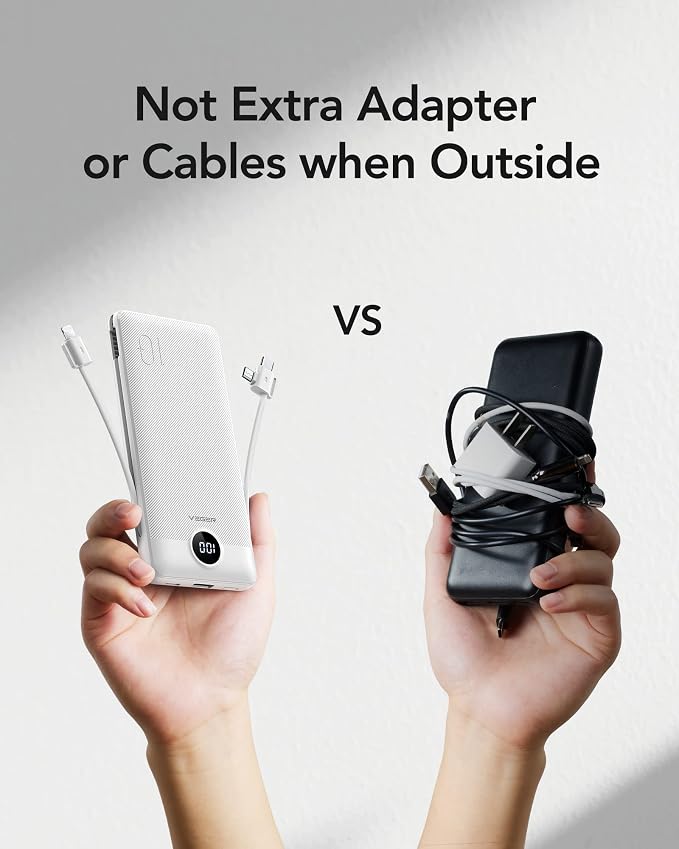 VEGER Portable Charger with Built-in AC Plug and Cables, All in One 10000mAh - Image 7