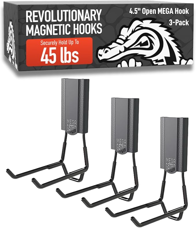 GATOR MAGNETICS MEGA 4.5 in Open Hooks, 45 lb Heavy Duty Magnetic Hooks by GatorMagnetics