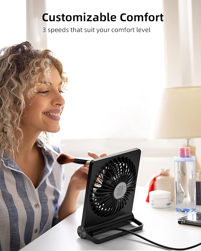 Koonie USB Fan, Strong Wind Ultra Quiet Small Desk Fan 220° Tilt Folding 3 - Image 6